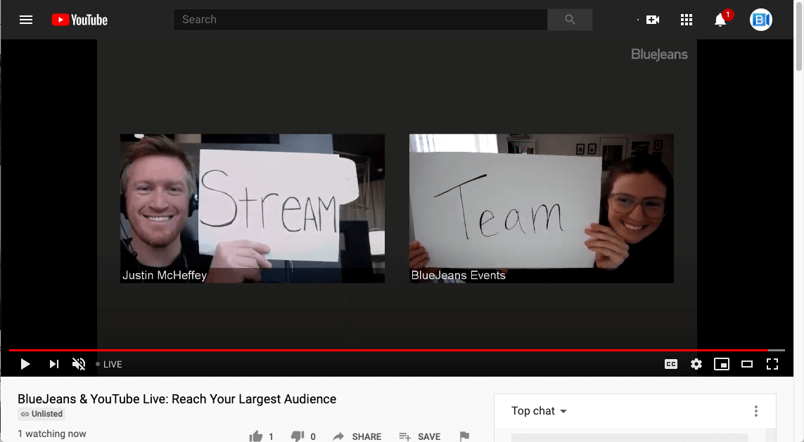 BlueJeans Events and YouTube Live